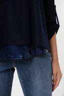 Joseph Ribkoff Midnight Blue Sequin Trim Top Style 213049