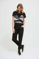 Joseph Ribkoff Black/Vanilla Woven Geometric Top Style 213608