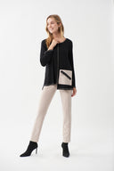 Joseph Ribkoff Black/Sand Patchwork Top Style 213614