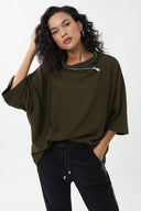 Joseph Ribkoff Black/Olive Hooded Top Style 213621R