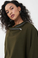 Joseph Ribkoff Black/Olive Hooded Top Style 213621R