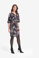 Joseph Ribkoff Black/Multi Ruffle Sleeved Floral Dress Style 214134