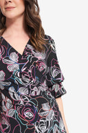 Joseph Ribkoff Black/Multi Ruffle Sleeved Floral Dress Style 214134