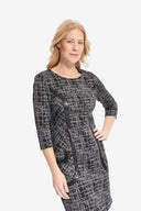 Joseph Ribkoff Black/Grey 3/4 Sleeve Printed Dress Style 214152