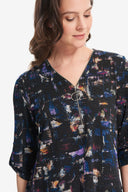 Joseph Ribkoff Black/Multi Abstract Knit Top Style 214198