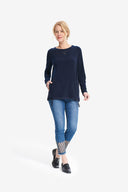 Joseph Ribkoff Midnight Blue Drawstring Waist Top Style 214201