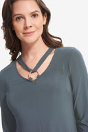 Joseph Ribkoff Mineral Blue Eyelet Detail Top Style 214212