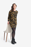Joseph Ribkoff Black/Mustard Abstract Printed Dress Style 214282