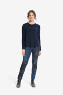 Joseph Ribkoff Midnight Blue Zipper Detail Jersey Top Style 214286