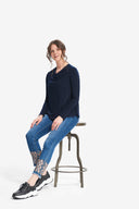 Joseph Ribkoff Midnight Blue Zipper Detail Jersey Top Style 214286