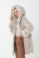Joseph Ribkoff Faux Fur Champagne Coat Style 214913