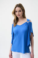 Joseph Ribkoff Aegean-Sea Cold Shoulder Top Style 221006