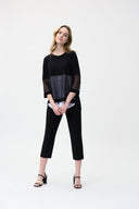 Joseph Ribkoff Black/Off-White Sheer Panel Top Style 221016