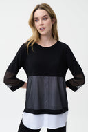 Joseph Ribkoff Black/Off-White Sheer Panel Top Style 221016