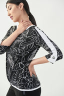 Joseph Ribkoff Black/Vanilla Palm Boat Neck Top Style 221034