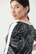 Joseph Ribkoff Black/Vanilla Palm Boat Neck Top Style 221034