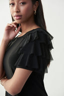 Joseph Ribkoff Black Tiered Ruffle Sleeve Top Style 221048