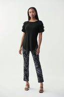 Joseph Ribkoff Black Tiered Ruffle Sleeve Top Style 221048