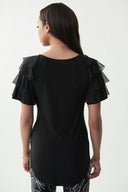 Joseph Ribkoff Black Tiered Ruffle Sleeve Top Style 221048