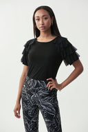 Joseph Ribkoff Black Tiered Ruffle Sleeve Top Style 221048