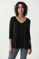 Joseph Ribkoff Black Flared Henley Top Style 221102 - Main Image
