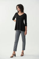 Joseph Ribkoff Black Flared Henley Top Style 221102