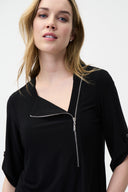 Joseph Ribkoff Black Asymmetric Zip Top Style 221170