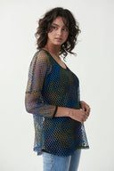 Joseph Ribkoff Mesh Black/Multi Overlay Top Style 221197