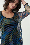 Joseph Ribkoff Mesh Black/Multi Overlay Top Style 221197