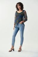 Joseph Ribkoff Mesh Black/Multi Overlay Top Style 221197