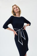 Joseph Ribkoff Midnight Blue/Off-White Contrast Trim Dress Style 221210