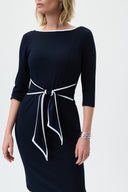 Joseph Ribkoff Midnight Blue/Off-White Contrast Trim Dress Style 221210