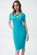 Joseph Ribkoff Aruba Blue Cut-out Neckline Dress Style 221350