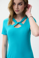Joseph Ribkoff Aruba Blue Cut-out Neckline Dress Style 221350