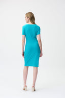 Joseph Ribkoff Aruba Blue Cut-out Neckline Dress Style 221350