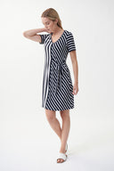 Joseph Ribkoff Midnight Blue/Vanilla Mixed Stripe Dress Style 222139