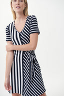 Joseph Ribkoff Midnight Blue/Vanilla Mixed Stripe Dress Style 222139