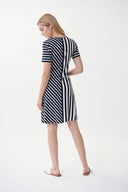Joseph Ribkoff Midnight Blue/Vanilla Mixed Stripe Dress Style 222139