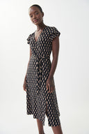 Joseph Ribkoff Black/Beige Wrap Front Dress Style 222202