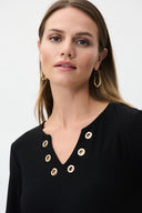 Joseph Ribkoff Black Stone Grommet Neckline Top Style 223283