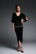Joseph Ribkoff Black V-Neck Top with Pearl Embellishments Style 223755