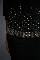 Joseph Ribkoff Black V-Neck Top with Pearl Embellishments Style 223755