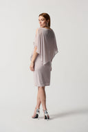 Joseph Ribkoff Mother of Pearl Chiffon And Silky Knit Sheath Dress Style 223762