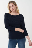 Joseph Ribkoff Midnight Blue Embellished Knit Top Style 223955