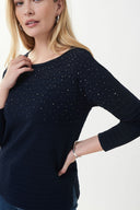 Joseph Ribkoff Midnight Blue Embellished Knit Top Style 223955