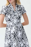 Joseph Ribkoff Vanilla/Black Tropical Print Shirt Dress With Sash Style 231045