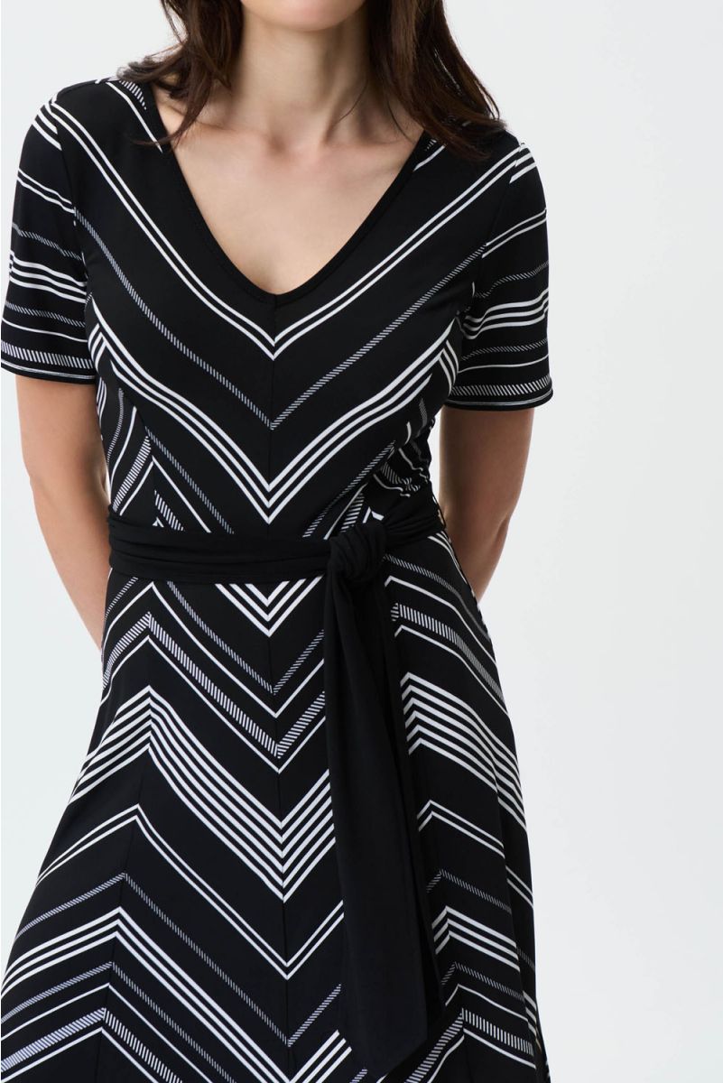 Joseph Ribkoff Black/Vanilla Fit And Flare Striped Midi Dress Style 231074