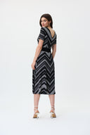 Joseph Ribkoff Black/Vanilla Fit And Flare Striped Midi Dress Style 231074