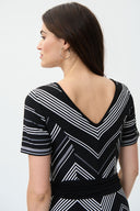 Joseph Ribkoff Black/Vanilla Fit And Flare Striped Midi Dress Style 231074