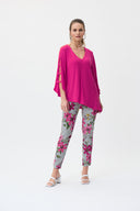 Joseph Ribkoff Dazzle Pink Asymmetrical Cut Flared Tunic Style 231156